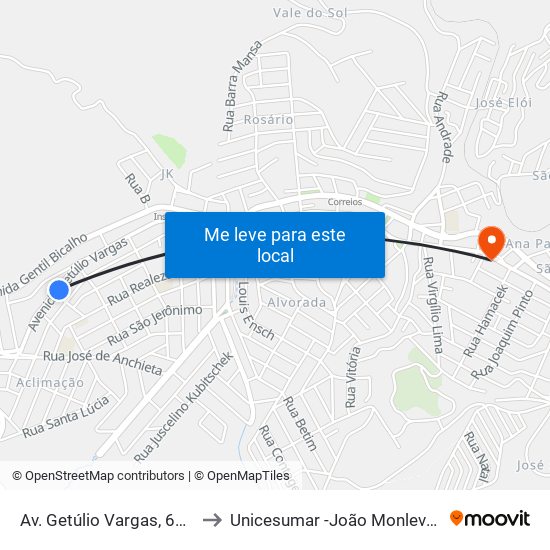 Av. Getúlio Vargas, 6425 to Unicesumar -João Monlevade map