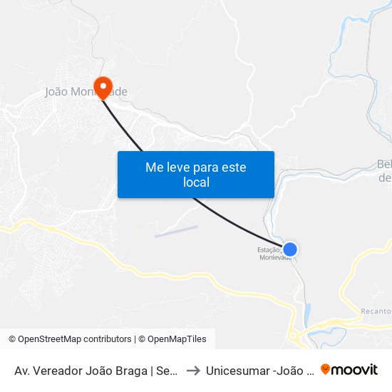 Av. Vereador João Braga | Sentido Monlevade to Unicesumar -João Monlevade map