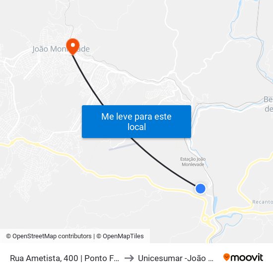 Rua Ametista, 400 | Ponto Final Do Jacuí to Unicesumar -João Monlevade map