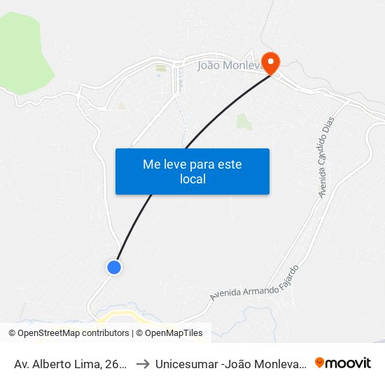 Av. Alberto Lima, 2650 to Unicesumar -João Monlevade map