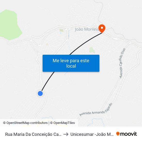 Rua Maria Da Conceição Carvalho, 134 to Unicesumar -João Monlevade map