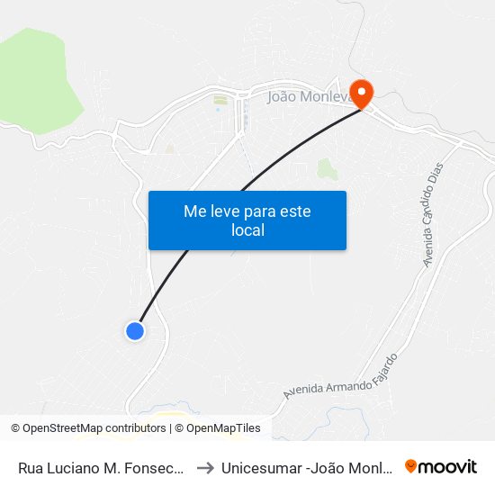 Rua Luciano M. Fonseca, 107 to Unicesumar -João Monlevade map