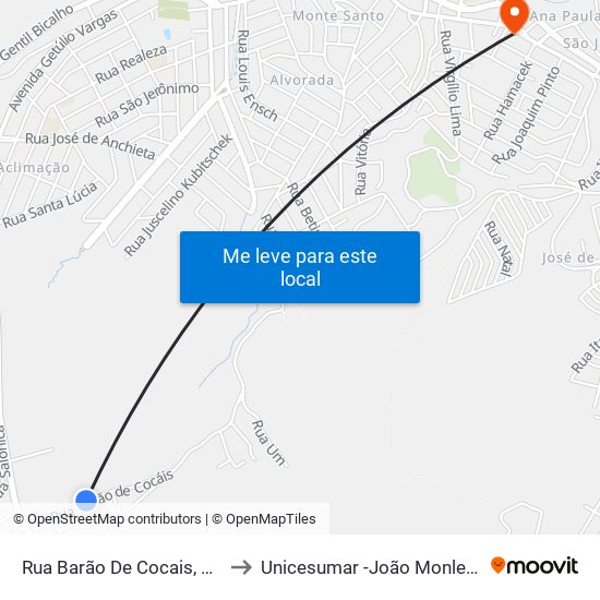 Rua Barão De Cocais, 1850 to Unicesumar -João Monlevade map