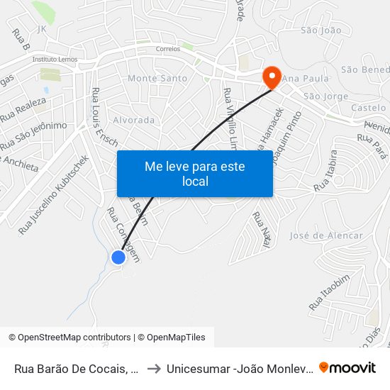 Rua Barão De Cocais, 265 to Unicesumar -João Monlevade map