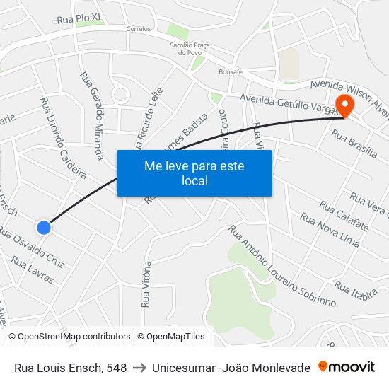 Rua Louis Ensch, 548 to Unicesumar -João Monlevade map