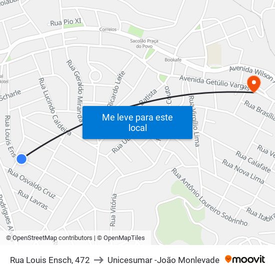 Rua Louis Ensch, 472 to Unicesumar -João Monlevade map