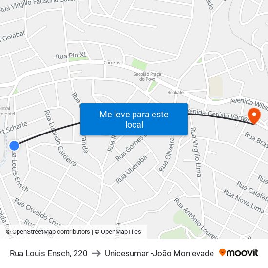 Rua Louis Ensch, 220 to Unicesumar -João Monlevade map