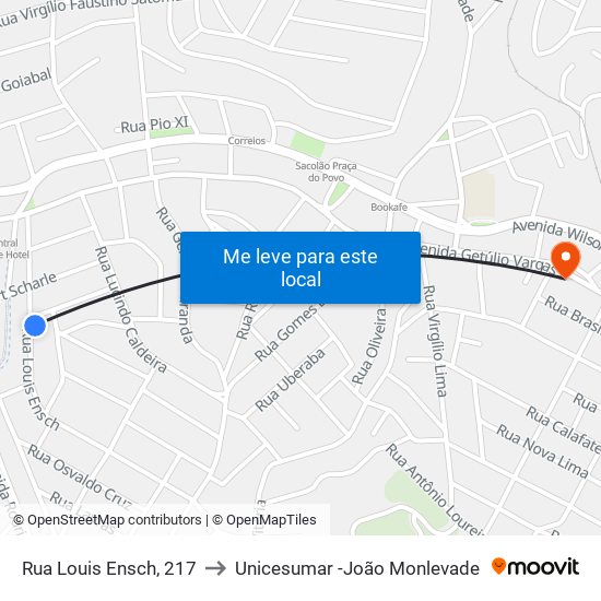 Rua Louis Ensch, 217 to Unicesumar -João Monlevade map