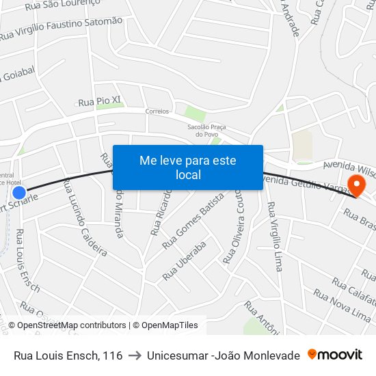 Rua Louis Ensch, 116 to Unicesumar -João Monlevade map