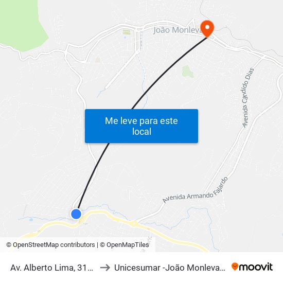 Av. Alberto Lima, 3158 to Unicesumar -João Monlevade map