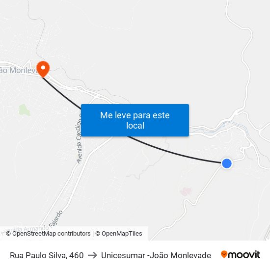 Rua Paulo Silva, 460 to Unicesumar -João Monlevade map