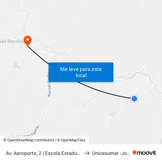 Av. Aeroporto, 2 | Escola Estadual Doutor Geraldo Parreiras to Unicesumar -João Monlevade map