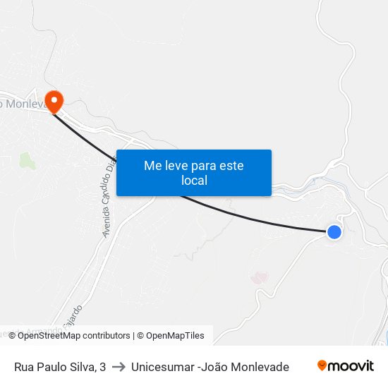Rua Paulo Silva, 3 to Unicesumar -João Monlevade map