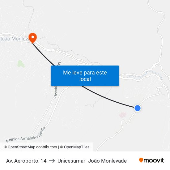 Av. Aeroporto, 14 to Unicesumar -João Monlevade map