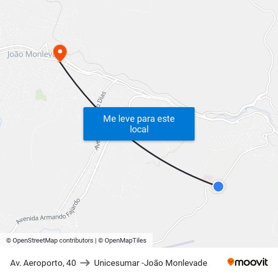Av. Aeroporto, 40 to Unicesumar -João Monlevade map