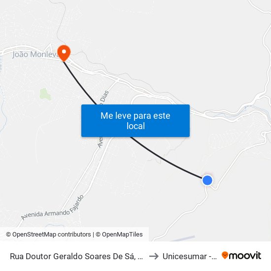 Rua Doutor Geraldo Soares De Sá, 12 | Ponto Final Do Hospital Margarida to Unicesumar -João Monlevade map
