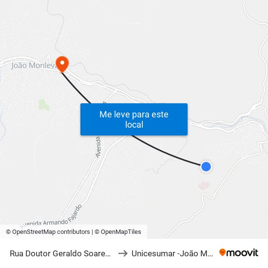 Rua Doutor Geraldo Soares De Sá, 68 to Unicesumar -João Monlevade map