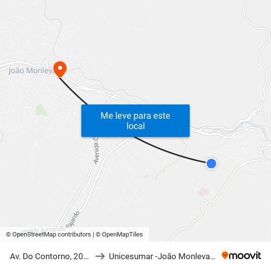 Av. Do Contorno, 2051 to Unicesumar -João Monlevade map