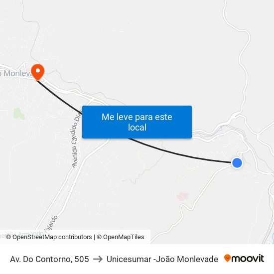 Av. Do Contorno, 505 to Unicesumar -João Monlevade map