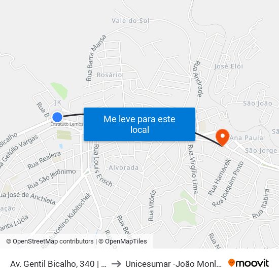 Av. Gentil Bicalho, 340 | Hiper to Unicesumar -João Monlevade map
