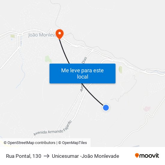 Rua Pontal, 130 to Unicesumar -João Monlevade map