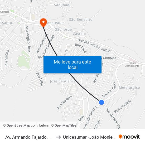 Av. Armando Fajardo, 1060 to Unicesumar -João Monlevade map