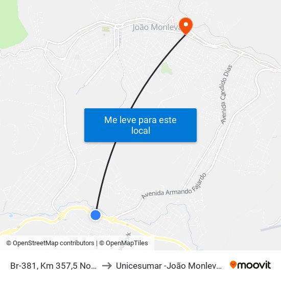 Br-381, Km 357,5 Norte to Unicesumar -João Monlevade map