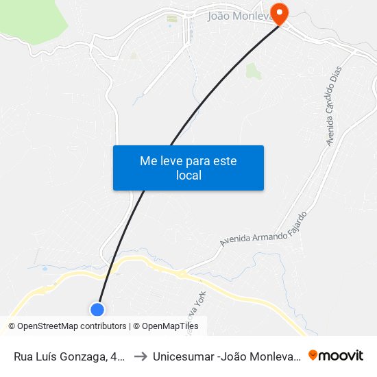 Rua Luís Gonzaga, 410 to Unicesumar -João Monlevade map