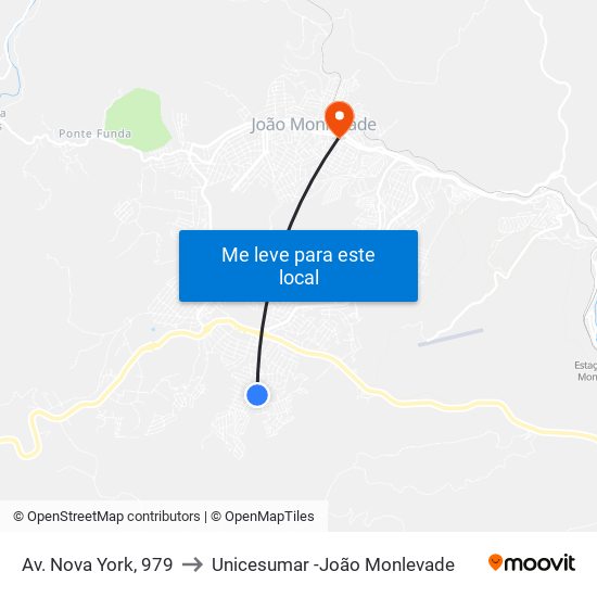 Av. Nova York, 979 to Unicesumar -João Monlevade map