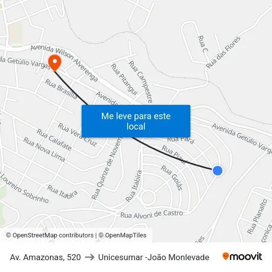 Av. Amazonas, 520 to Unicesumar -João Monlevade map