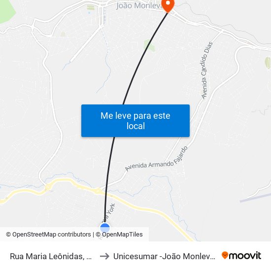 Rua Maria Leônidas, 435 to Unicesumar -João Monlevade map