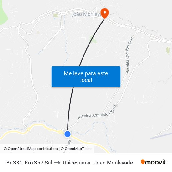 Br-381, Km 357 Sul to Unicesumar -João Monlevade map