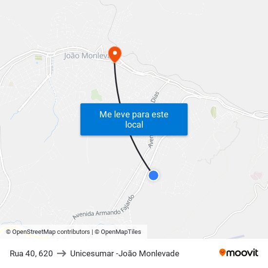 Rua 40, 620 to Unicesumar -João Monlevade map