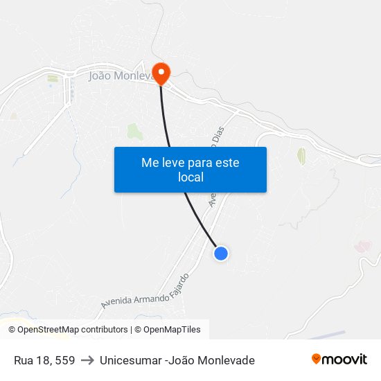 Rua 18, 559 to Unicesumar -João Monlevade map