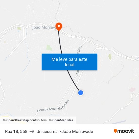 Rua 18, 558 to Unicesumar -João Monlevade map
