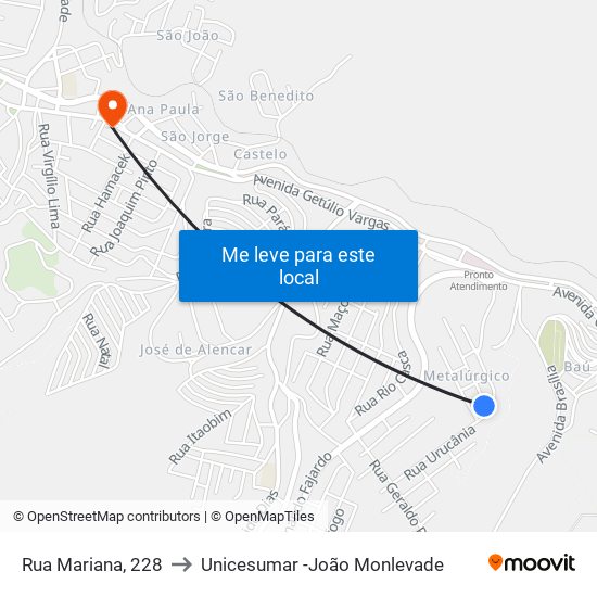 Rua Mariana, 228 to Unicesumar -João Monlevade map
