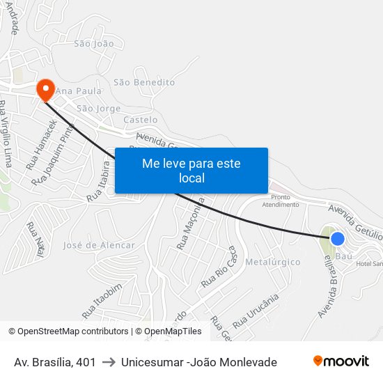 Av. Brasília, 401 to Unicesumar -João Monlevade map
