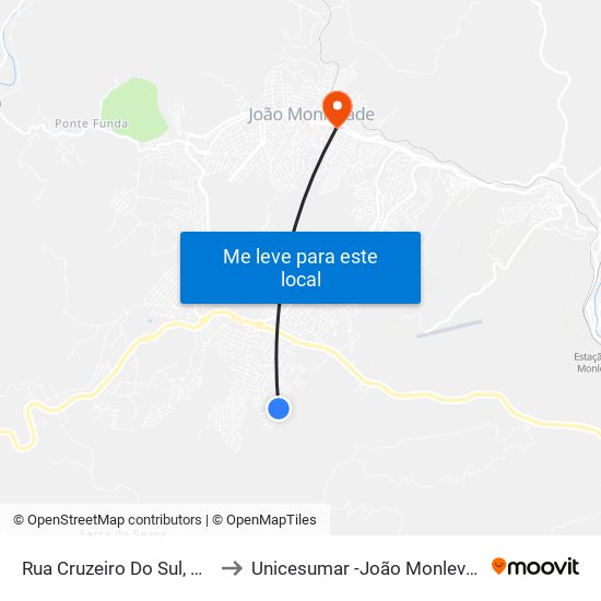 Rua Cruzeiro Do Sul, 260 to Unicesumar -João Monlevade map