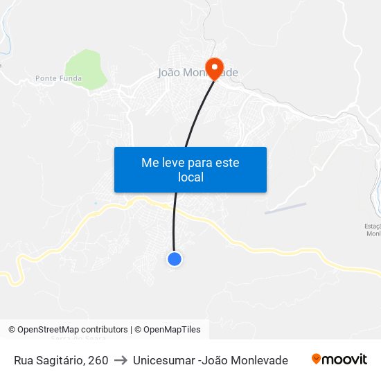 Rua Sagitário, 260 to Unicesumar -João Monlevade map