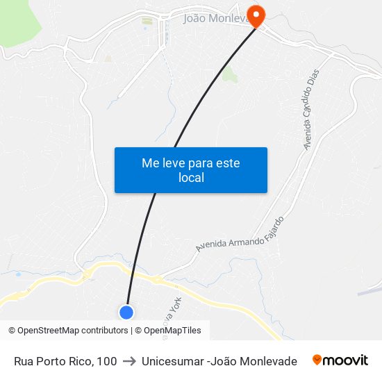 Rua Porto Rico, 100 to Unicesumar -João Monlevade map