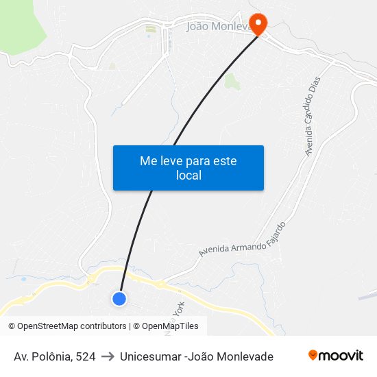 Av. Polônia, 524 to Unicesumar -João Monlevade map