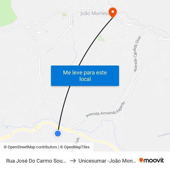 Rua José Do Carmo Souza, 338 to Unicesumar -João Monlevade map