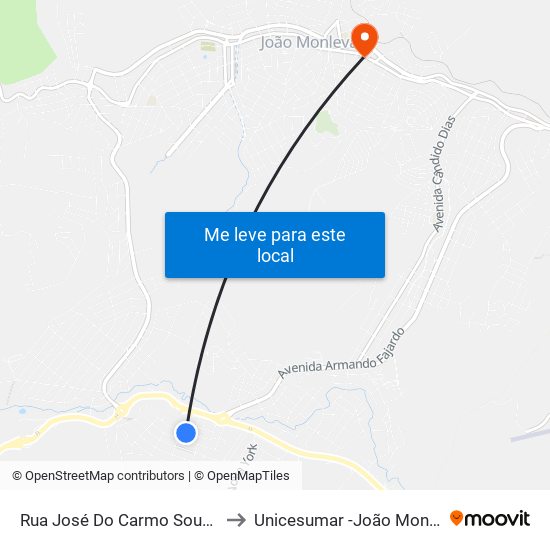 Rua José Do Carmo Souza, 321 to Unicesumar -João Monlevade map