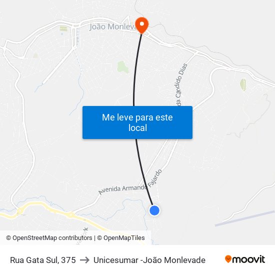 Rua Gata Sul, 375 to Unicesumar -João Monlevade map