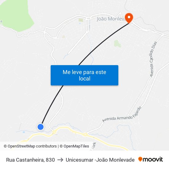 Rua Castanheira, 830 to Unicesumar -João Monlevade map