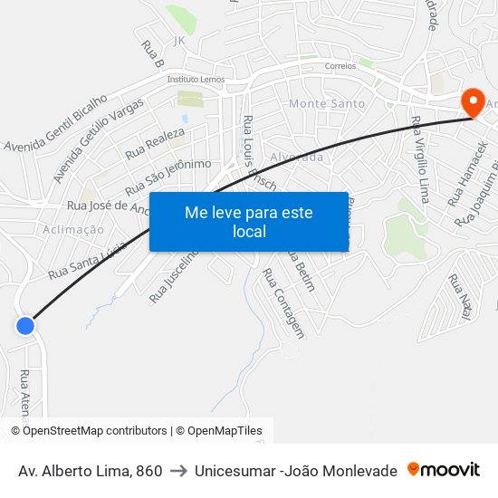 Av. Alberto Lima, 860 to Unicesumar -João Monlevade map