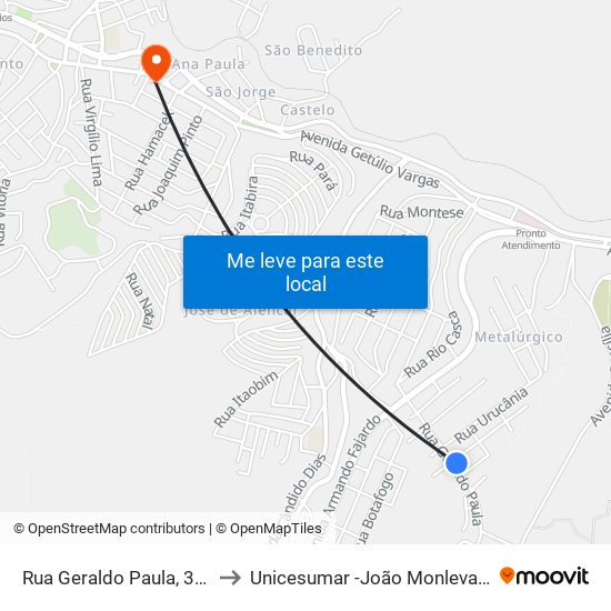 Rua Geraldo Paula, 345 to Unicesumar -João Monlevade map