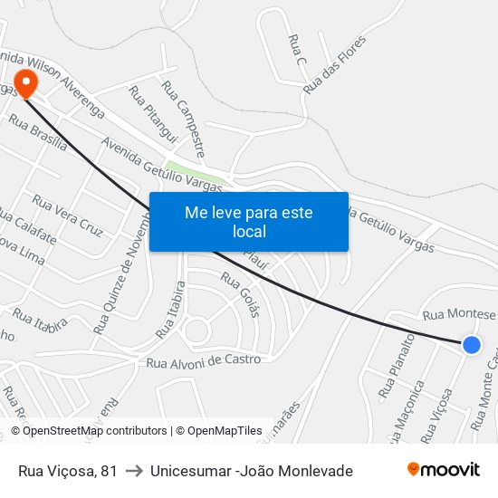 Rua Viçosa, 81 to Unicesumar -João Monlevade map