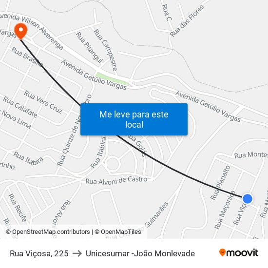 Rua Viçosa, 225 to Unicesumar -João Monlevade map