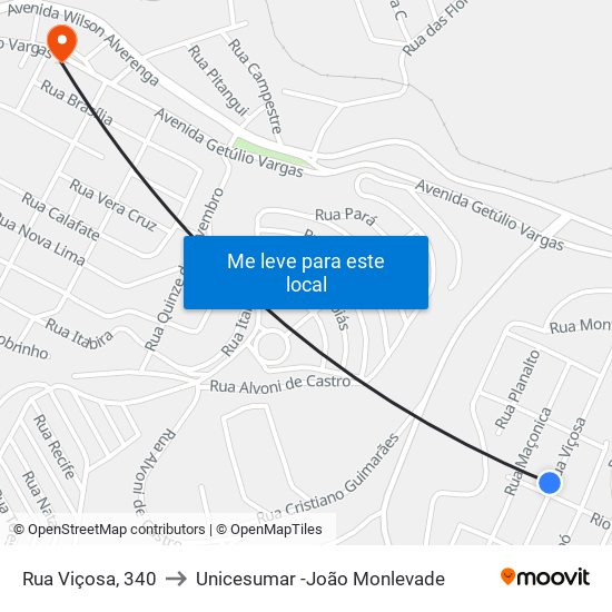 Rua Viçosa, 340 to Unicesumar -João Monlevade map